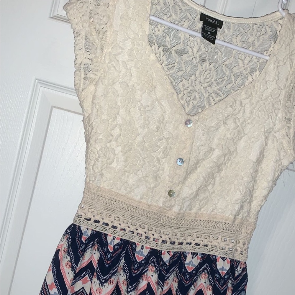 Short dress with lace top and striped bottom!